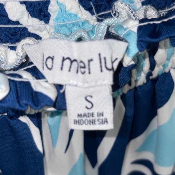 La Mer Blue and White Abstract Romper EUC size Small - Picture 5 of 6